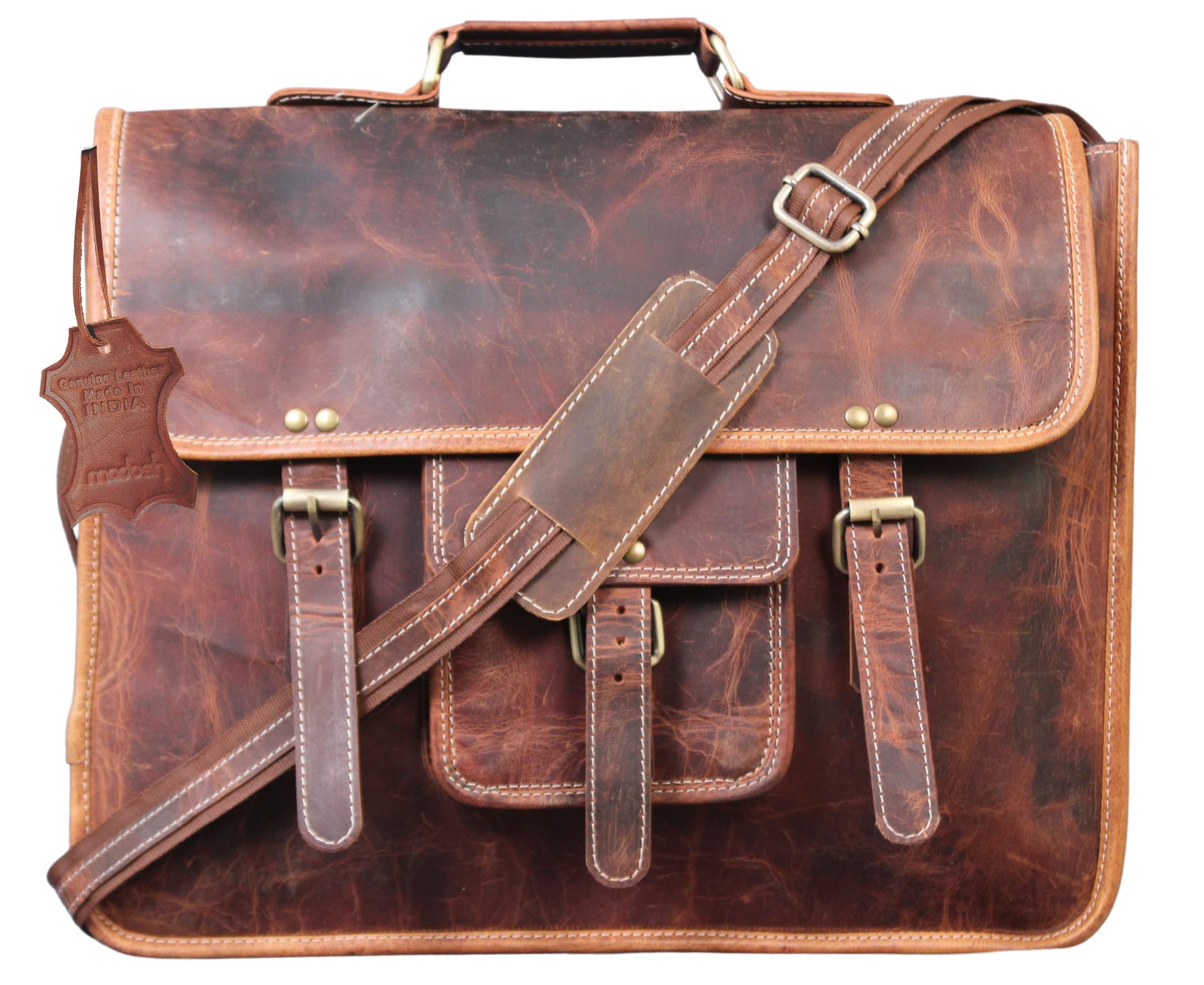  Genuine Buffalo Leather Briefcase Bag Men's Messenger Brown Work Laptop Bag